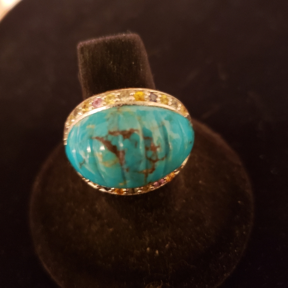 Turquoise SS surrounded by gemstone ring